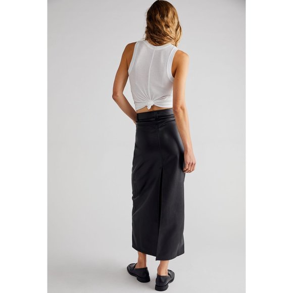 🎉LAST CHANCE🎉 FREE PEOPLE City Slicker Vegan Maxi Skirt / Black - Picture 4 of 7